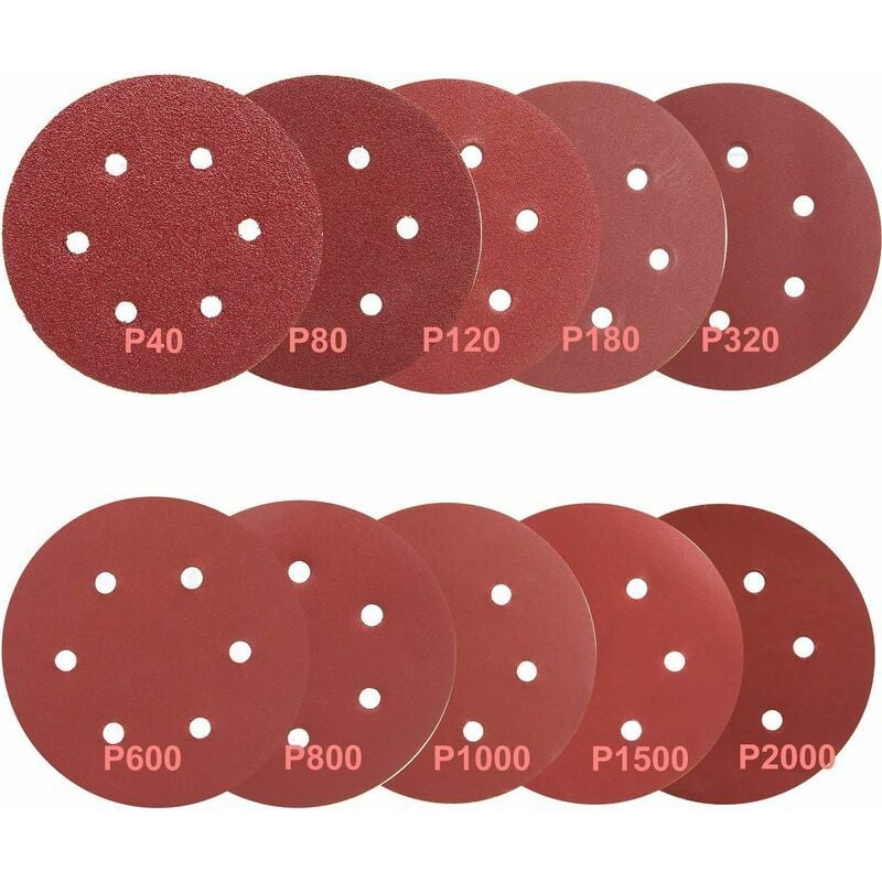 100 Stück 150 mm Schleifscheibe, Schleifscheibe, Schleifpapier von 40/80/120/180/320/600/800/1000/1500/2000 (10 Scheiben pro Körnung) | 06286512040015 100 Stück 150 mm Schleifscheibe, Schleifscheibe, Schleifpapier von 40/80/120/180/320/600/800/1000/1500/2000 (10 Scheiben pro Körnung) | 06286512040015