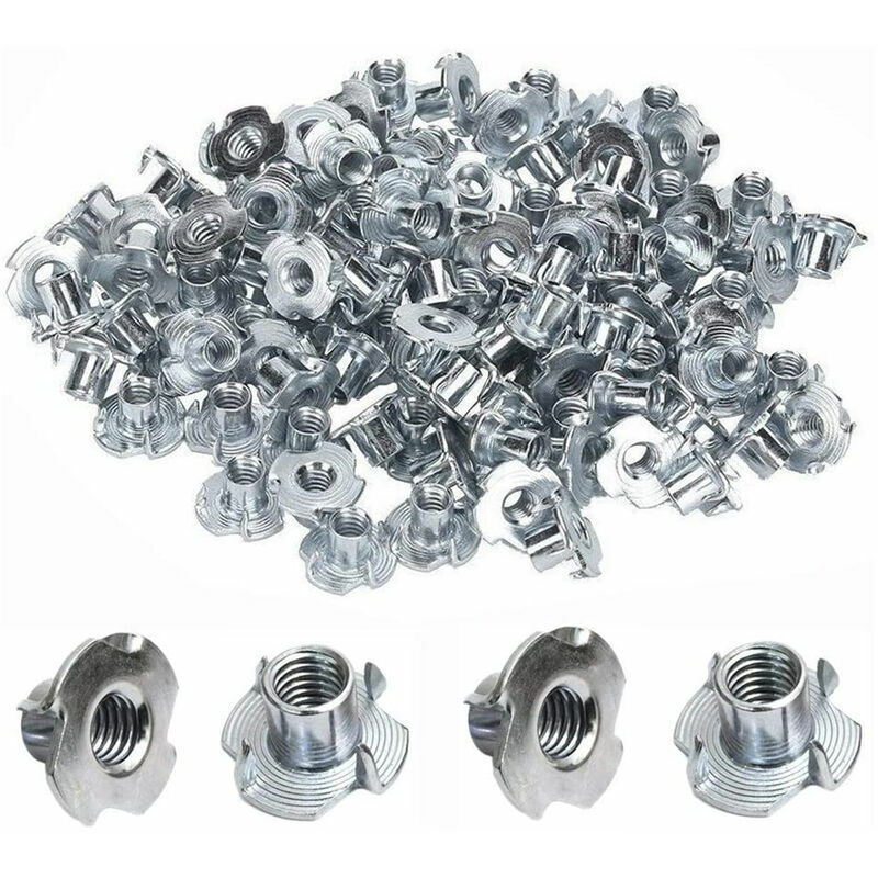 100 Stück Krallenmuttern aus Karbonstahl, T-Mutter, Holzgewindeeinsatz – M4 x 8 mm | 06286512435811 100 Stück Krallenmuttern aus Karbonstahl, T-Mutter, Holzgewindeeinsatz – M4 x 8 mm | 06286512435811