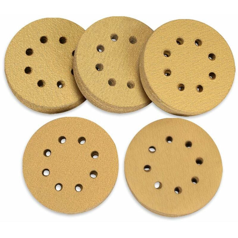 100 Stück Schleifscheiben, T-Audace 125 mm mit Klettverschluss, Körnung 60 80 120 150 220, 8 Löcher, sortiert für Exzenterschleifer | 09466991462691