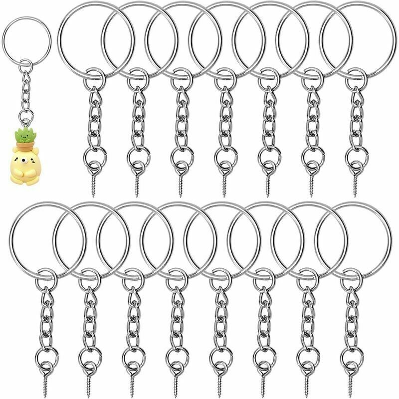 100 Stück Schlüsselanhänger-Set zum Anschrauben, Silber, Schlüsselanhänger, Schlüsselanhänger mit Kettenspaltringen für Schmuck, Schraubösen | 07634066097945 100 Stück Schlüsselanhänger-Set zum Anschrauben, Silber, Schlüsselanhänger, Schlüsselanhänger mit Kettenspaltringen für Schmuck, Schraubösen | 07634066097945