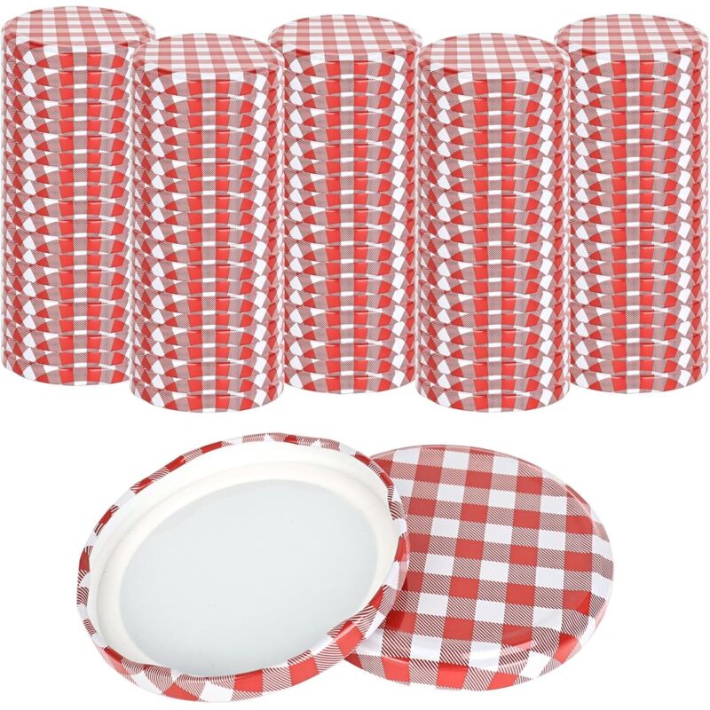 100 Stück Twist Off Deckel, Schraubdeckel Für Gläser TO 82 Rot-Weiß Kariert, Schraubverschlüsse für Gläser, twist off decke für 230/350 / 435 ml /