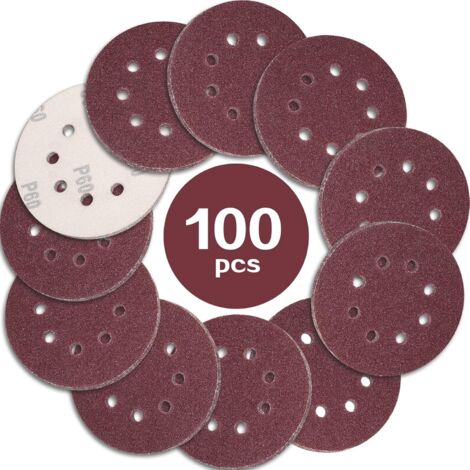 100 Stück 125 mm Schleifscheiben, Körnung 60, 8-Loch-Schleifpapier-Schleifscheiben, ideal zum Schleifen/Polieren für Exzenterschleifer