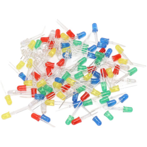 100 Stück 5-mm-LED-Leuchtdioden (rot, grün, gelb, blau, weiß) für DIY-Projekte
