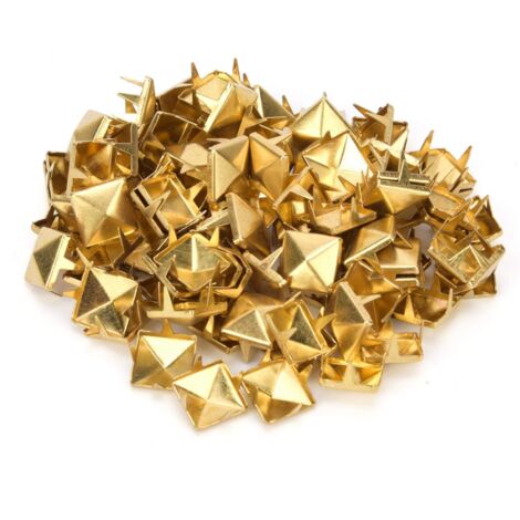 100 Stück 9mm Quadratische Nieten, Pyramidenförmiger Punknietbolzen, 4 Klauen Quadratische Nieten Kupfernieten für DIY-Dekoration(Gold)