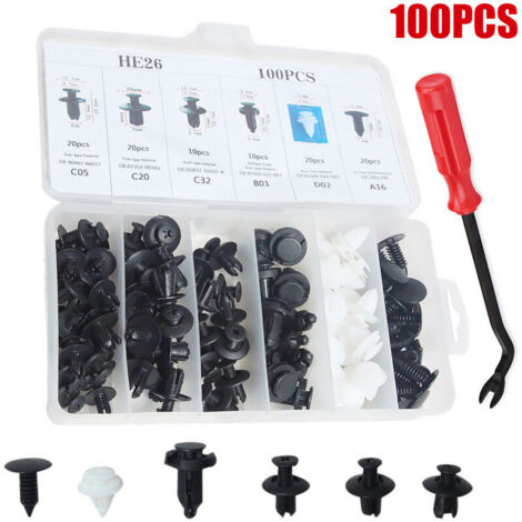 SOLEIL 100 Stück Befestigungsclips Auto Clips Set, 6 Arten Türverkleidung Clips Nylon Stoßstange Spreiznieten Karosserie Clips Kunststoffniete Befestigungssatz Clips für Auto