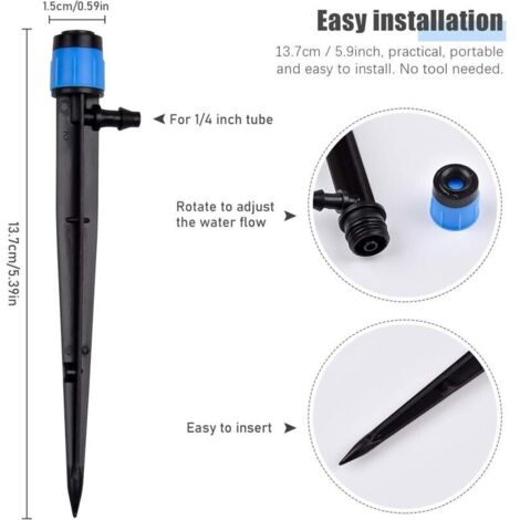 (100 Stück) Bewässerungstropfer, 360 Grad verstellbarer Mikrosprinkler für 1/4" (4-6 mm) Bewässerungsschläuche (Blau)