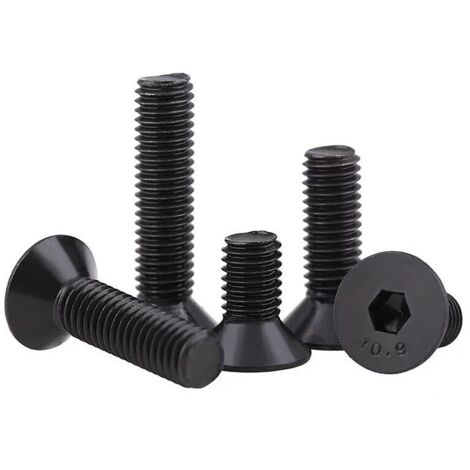 100 Stück Flachkopf-Maschinenschrauben, Senkkopfschrauben M6x10/12/16/20/30 mm, DIN7991 Innensechskantschrauben, Sechskantschrauben aus 10.9 Kohlenstoffstahl, schwarze Vollgewindeschrauben