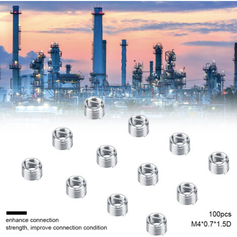 100 Stück Gewindeeinsätze aus Edelstahl SS304, gewickelt, für M4-Schrauben (M4x0,7x1,5 D)