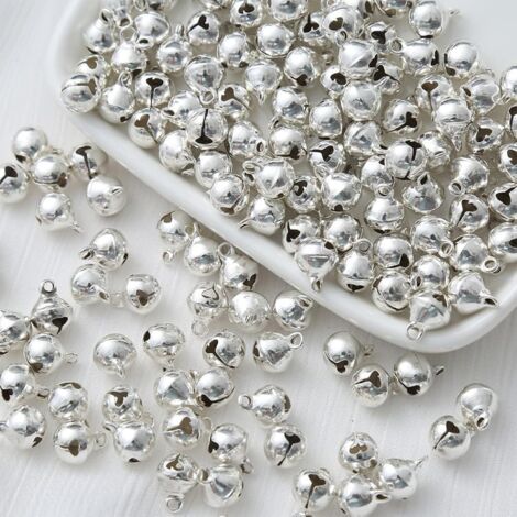 100 Stück Glöckchen, Party-Dekoration, Haustier-Glöckchen, DIY-Weihnachtsdeko-Glöckchen für Hochzeits- und Festdekoration, Schmuckherstellung, 12 mm (Silber)