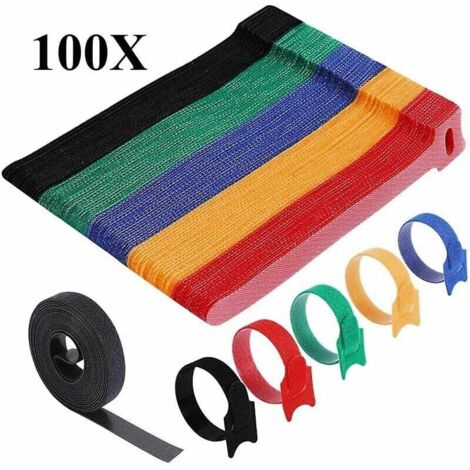 100 Stück Kabelbinder, 15 cm lange, wiederverwendbare Kabelbinder aus Nylon, verstellbare Kabelbinder mit Klettverschluss, Kabel-Organizer, 5 Farben