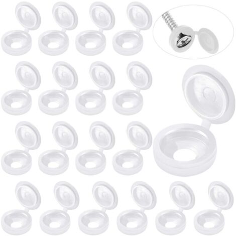 100 Stück Klappschraubenabdeckungen, Kunststoffschraubenabdeckungen, Faltschraubenabdeckungen, Unterlegscheiben-Schraubenabdeckungen, Klappdeckel (Weiß, S)