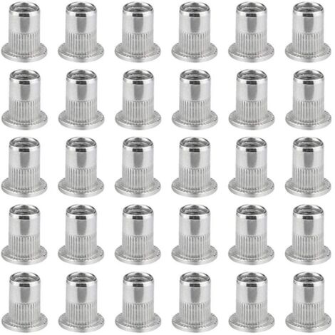 100 Stück M6 Flachkopf-Nietmutter, Edelstahl-Nietmuttern, Flachkopf-Gewindeeinsatz, M6-Nietmutter, M6-Nietmutter