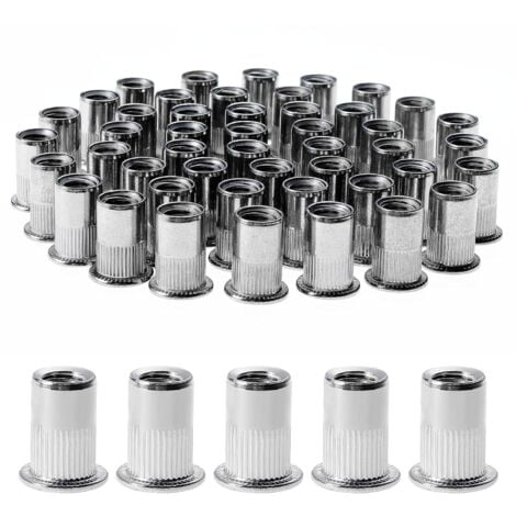 LANGRAY 100 Stück M8 Nietmutter, Nietmuttern aus Edelstahl, Sortiment M8 Gewindeeinsatzmutter Flachkopf für Metall Kunststoff (14 mm x 18 mm)