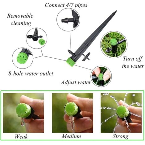 100 Stück Mikro-Tropfbewässerungssprinkler, 360°-Wasserfluss-Sprinkler mit 8 Löchern für 4/7"-Schläuche, geeignet für Garten-Tropfbewässerungssysteme, Grün