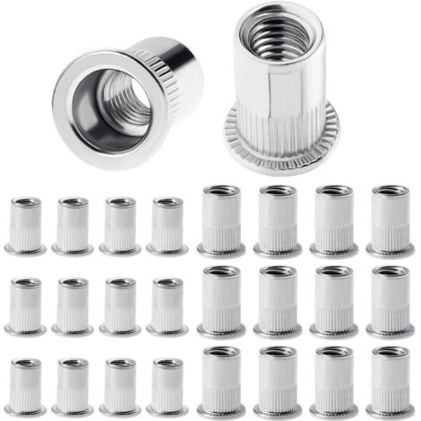 100 Stück Nietmuttern M6, M8, Edelstahl-Gewindeeinsatzmuttern, Nietmuttern, Flachkopf-Gewindenietkappe (M6M8)