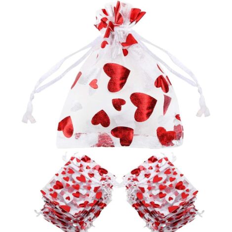 100 Stück Organza-Schmuckbeutel, kleine Beutel, Herzförmige Bonbon-Dragee-Taschen