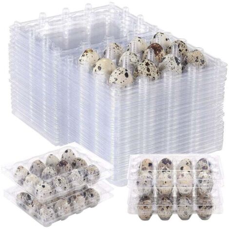 100 Stück Wachteleierboxen mit 12 Fächern, Wachteleierkartons, wiederverwendbare Eieraufbewahrungsbox, Kühlschrank, transparente Aufbewahrungsbox, Mini-Eierspender mit Deckel für den Kühlschrank