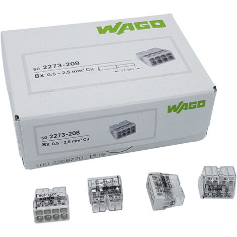 100 Stück Wago 2273-208 COMPACT-Verbindungsdosenklemme Ø 0,5-2,5 mm², 8-polig, transparent/lichtgrau