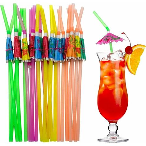 100 STÜCKE 9,45 Zoll Schirmstrohhalme in verschiedenen Farben, ausgefallene Mini-Papierschirme für Cocktails, Smoothies, Saft, ideal für Strandpartys, Hawaii-Partys, Luaus, Bars, Zubehör
