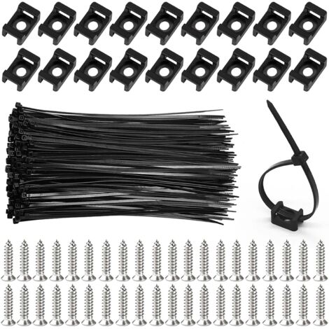 100 supports de fixation,colliers de serrage 150mm,nylon 66,vis m3 acier inoxydable,gestion câbles électrique