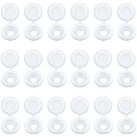 100 tapas de plástico para tornillos de bisagra, blancas, para muebles, armarios y estantes.