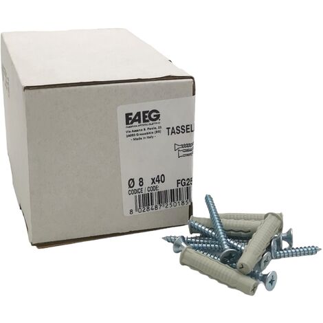 100 Tasselli con viti collarino 6 8 mm ad espansione in nylon GL a 4 sezioni per fissaggio a parete  8x40 mm