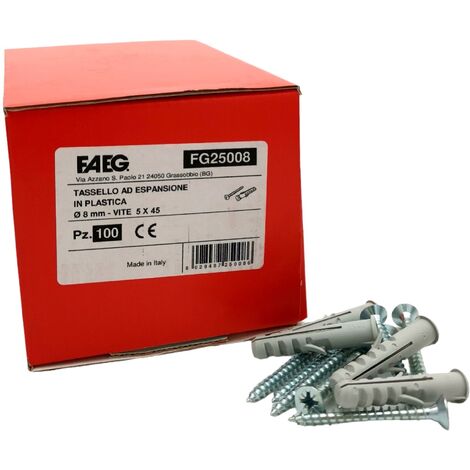 100 Tasselli con viti collarino 6 8 mm ad espansione in nylon per fissaggio a parete  8x40 mm