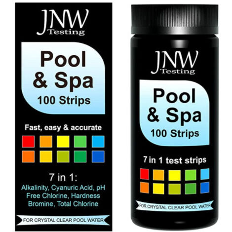 100 tiras para spa y piscina 7 en 1 - Test rápido y fiable de bromo, pH, dureza y cloro