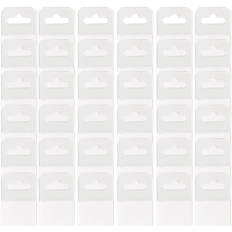 100 transparent adhesive hanging labels, strong and self-adhesive, with hanging hole, ideal for product presentation in store.