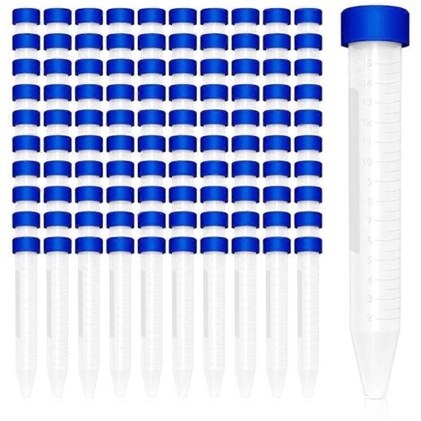 100 tubes coniques de 15 ml avec tétine et 1 support pour tubes à centrifuger (bleu)