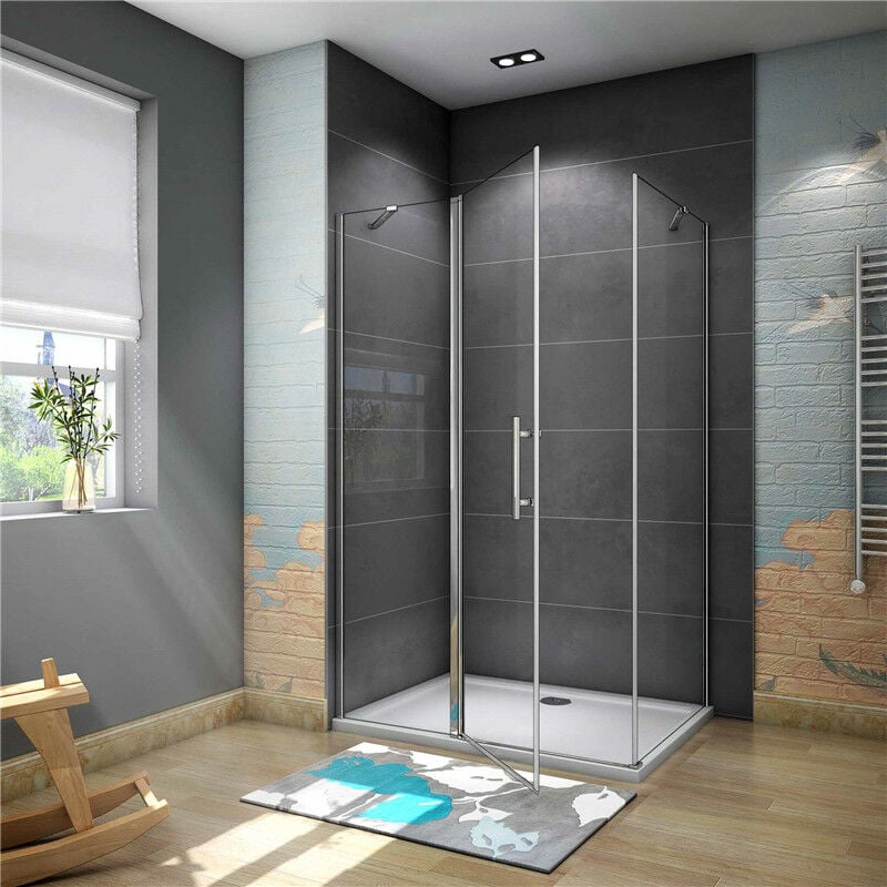 100 Tür x 80 Seitenwand x H.195cm 6mm nano glas Eckeinstieg Duschkabine Duschabtrennung Schwingtür Dushe Ohne Duschtasse