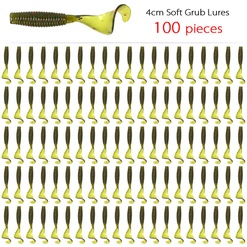 

100 Uds 4cm senuelos de pesca artificiales suaves Swimbait Tail Grub senuelos gusano Moggot Grub senuelos cebos,Verde oscuro