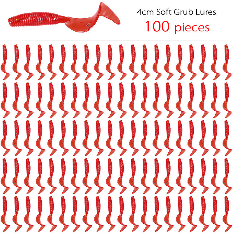 

100 Uds 4cm senuelos de pesca artificiales suaves Swimbait Tail Grub senuelos gusano Moggot Grub senuelos cebos,rojo