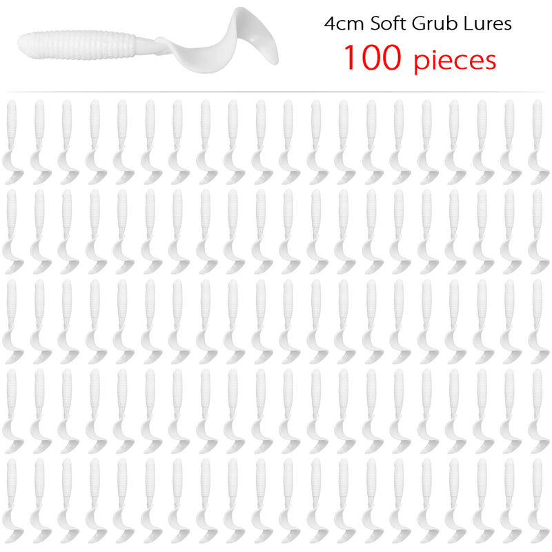 

100 Uds 4cm senuelos de pesca artificiales suaves Swimbait Tail Grub senuelos gusano Moggot Grub senuelos cebos,blanco