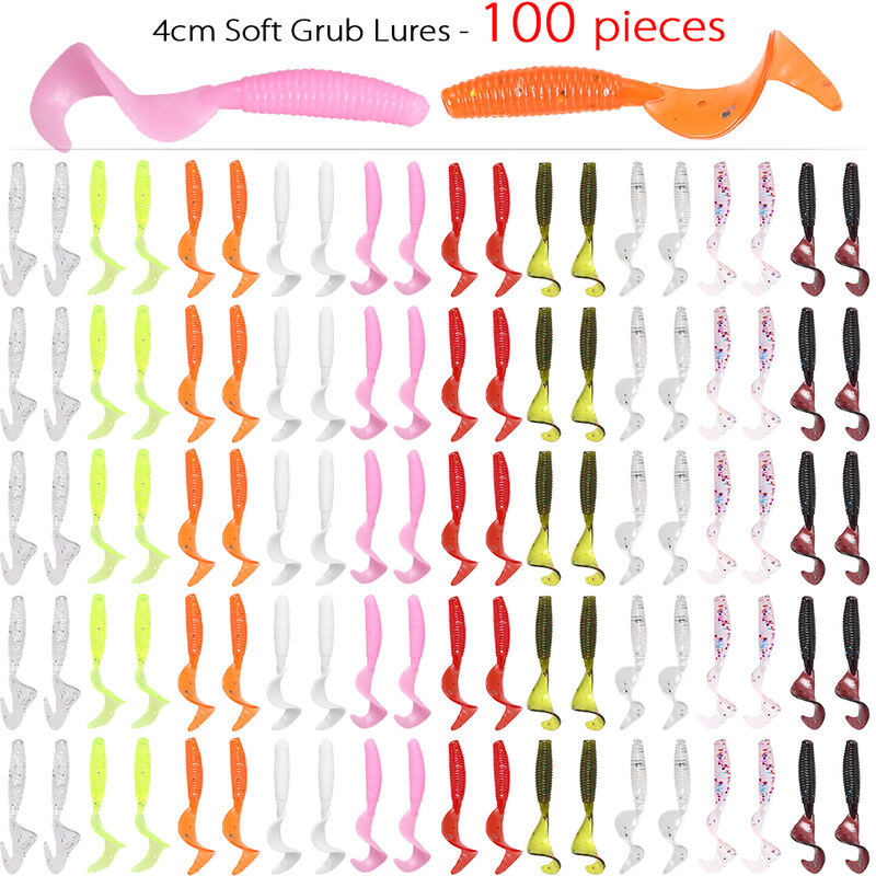 

100 Uds 4cm senuelos de pesca artificiales suaves Swimbait Tail Grub senuelos gusano Moggot Grub senuelos cebos,Colores mezclados