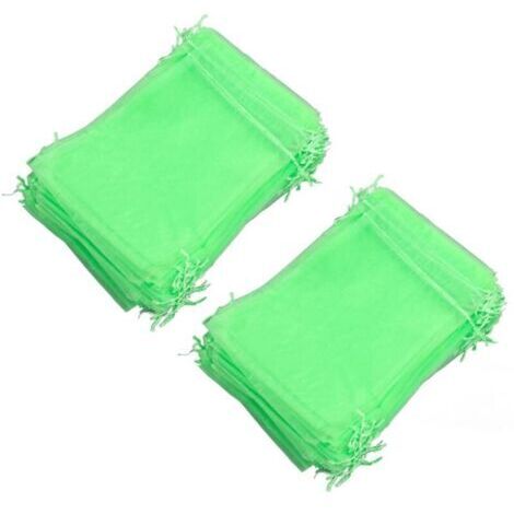 100 unidades de bolsas reutilizables de protección para frutas, bolsas protectoras de red para jardín para árboles frutales y plantas con flores con cuerda verde (15 × 20 cm)