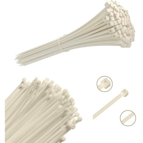 100 Universal Cable Ties WHITE -3.6x200mm- Cable Clamp and Plastic Cable Tie - Effective and Robust Cable Management Solution - High Quality White Cable Ties