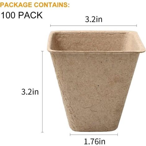 100 vasetti biodegradabili per semina, vasetti quadrati da 8 cm per trapianto, vasetti da giardinaggio con 100 etichette per semi, ortaggi, fiori e piante grasse.