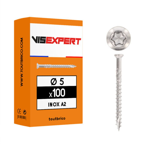 100 vis à bois terrasse Ø5 Tx A2 fraisée bombée - Vis Expert