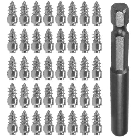 100 vis à tête cylindrique de 9 mm + 1 douille de perçage, vis antidérapantes pour pneus de voiture, SUV et quad, couleur argent.