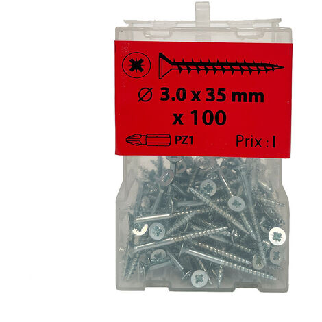 100 vis agglo 3x35mm fraisée Pz  zingué Viswood