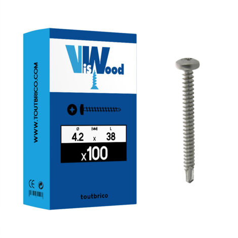 100 vis autoperceuses 4.2x38mm cylindriquee Pz inox A2 Viswood