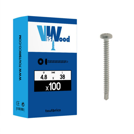 100 vis autoperceuses 4.8x38mm cylindriquee Tx inox A2 Viswood