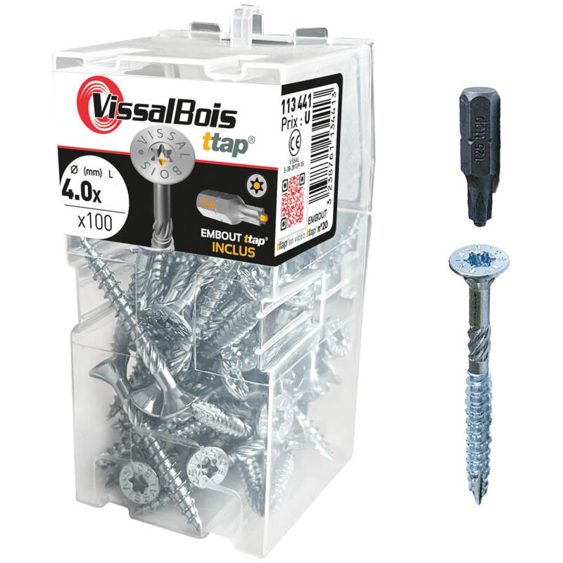 Boite de 100 vis agglo premium zinguée torx/ttap ailette 60/70mm - diam 4 mm - 60/36