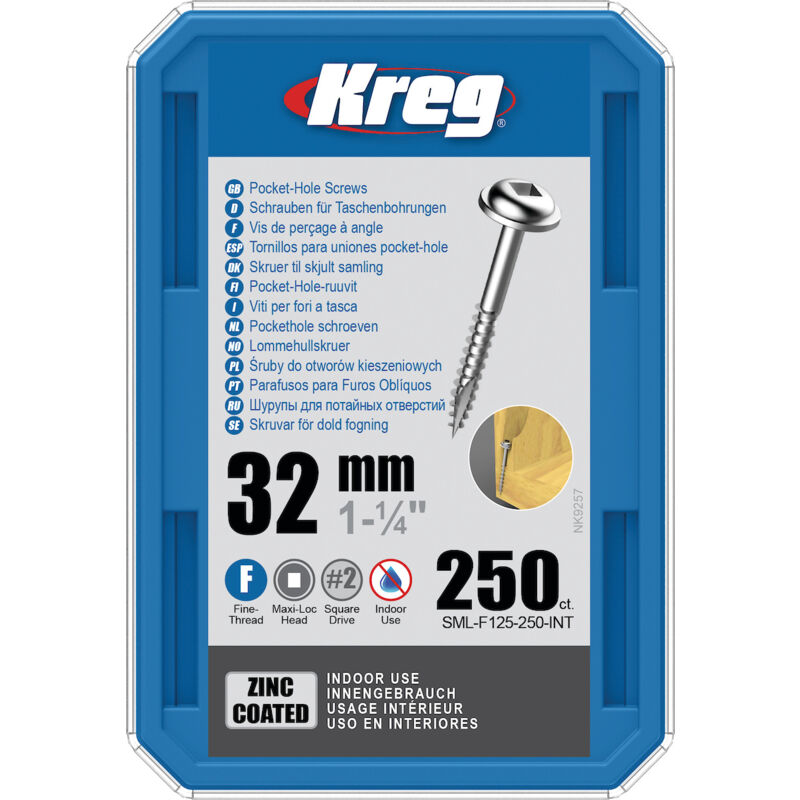 Vis à trous de poche 32 mm Revêtu de Zinc Maxi-Loc, Filetage fin Kreg SML-F125-250