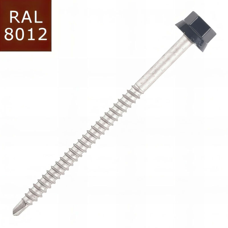 100 Vis pour bacs acier d. 6,3 mm l. 75 mm zamatop-w TH12 pour le bois - ral 8012