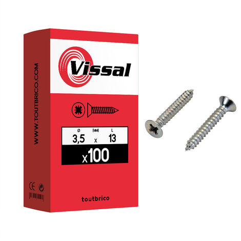 100 vis tôle 3,5 x 13mm tête fraisée zingué - Vissal