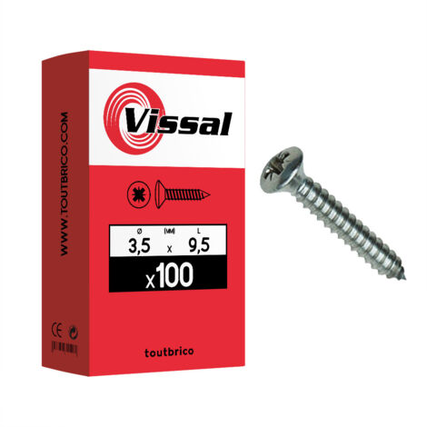 100 vis tôle 3,5x9,5mm fraisée bombée zingué - Vissal