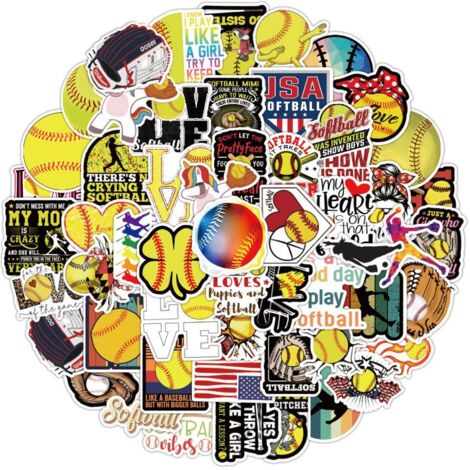 100 wasserfeste Vinyl-Softball-Aufkleber für Wasserflaschen, Laptops, Gitarren, Skateboards, Handys, Koffer