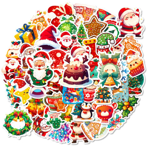 100 weihnachtliche Cartoon-Sticker: Weihnachtsmannmützen & Rentiere – DIY-Deko-Sticker für Notizbücher, Kühlschränke, Koffer – wasserfeste Weihnachtsgeschenke